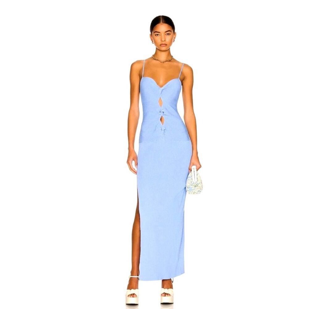 NEW Atoir Blue Coda Boho Vacation Euro Summer Spring Break Knit Maxi Split Dress